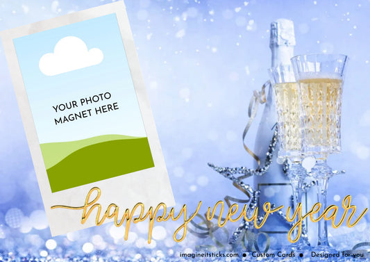 Merry Christmas/Happy New Year Double Sided Card w/ 2 Photo Magnets