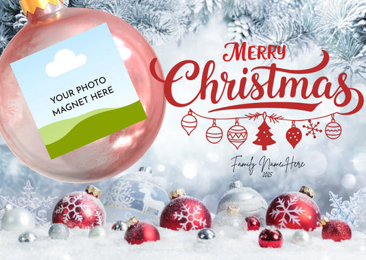 Merry Christmas/Happy New Year Double Sided Card w/ 2 Photo Magnets